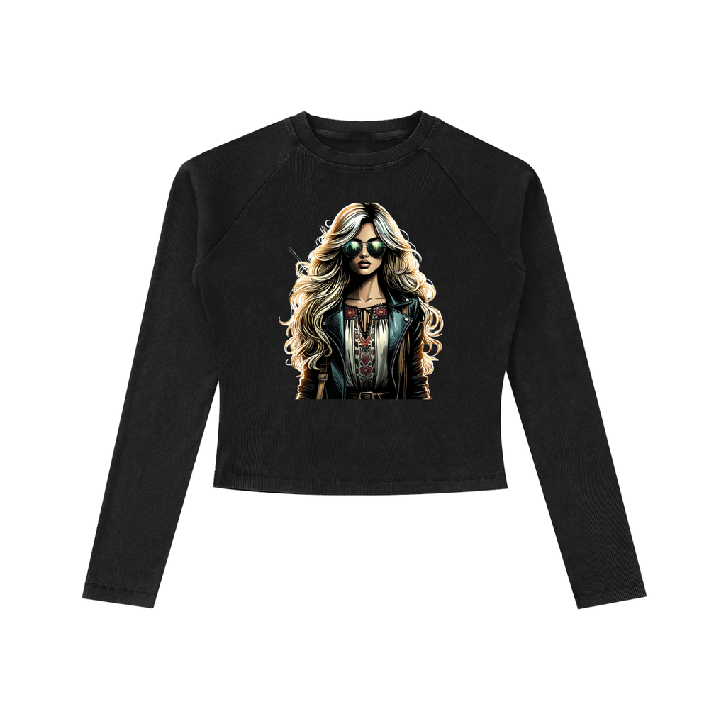 Original ViK Designs Dyed Washed Raglan Long Sleeve Slim T-Shirt