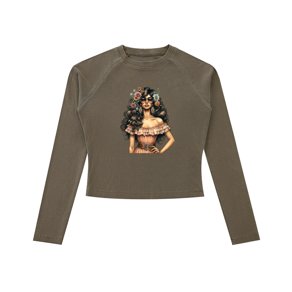 Original ViK Designs Dyed Washed Raglan Long Sleeve Slim T-Shirt