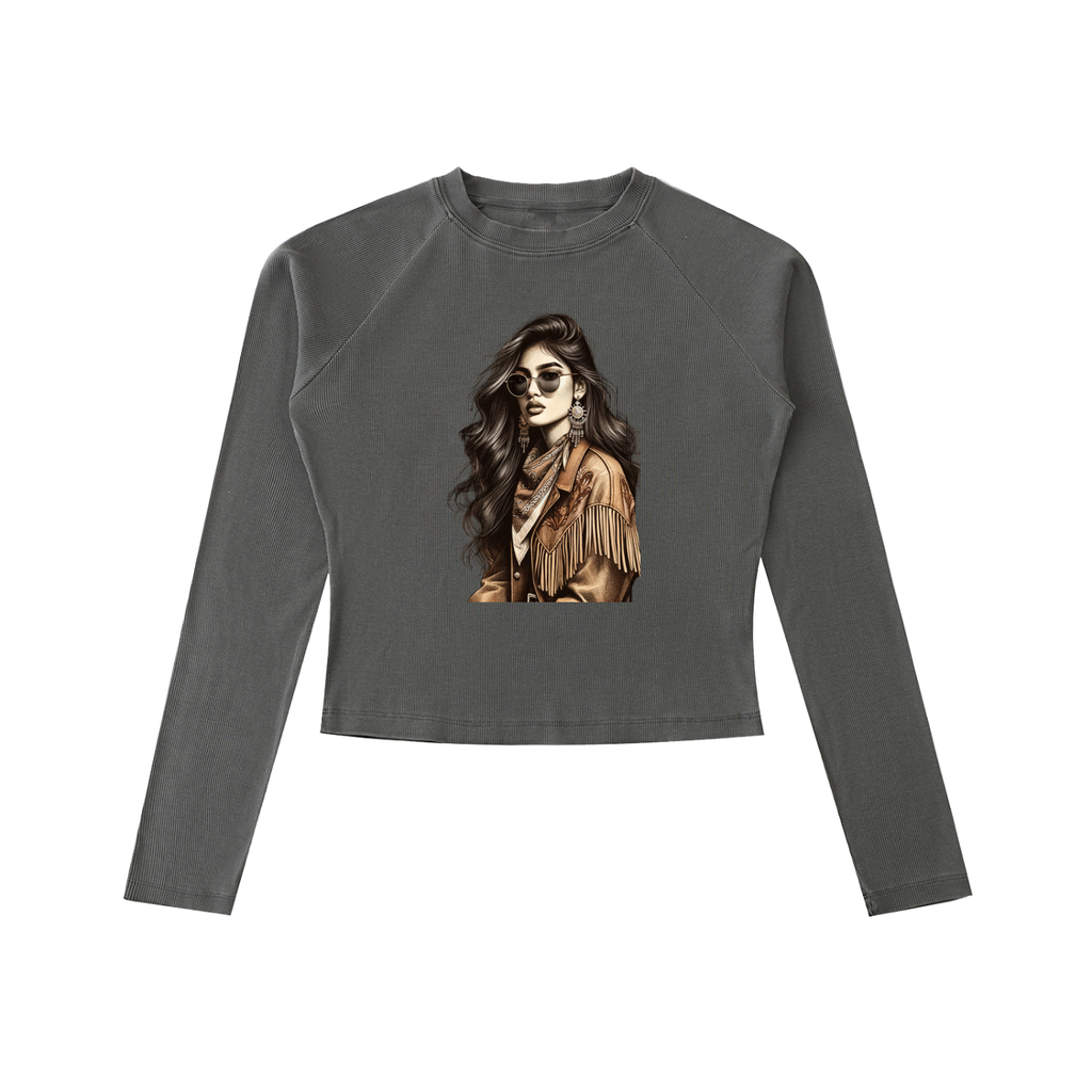 Original ViK Designs Dyed Washed Raglan Long Sleeve Slim T-Shirt