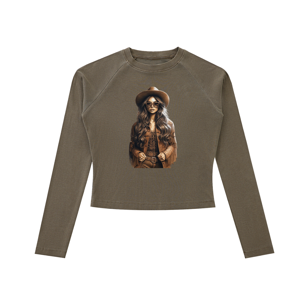 Original ViK Designs Dyed Washed Raglan Long Sleeve Slim T-Shirt