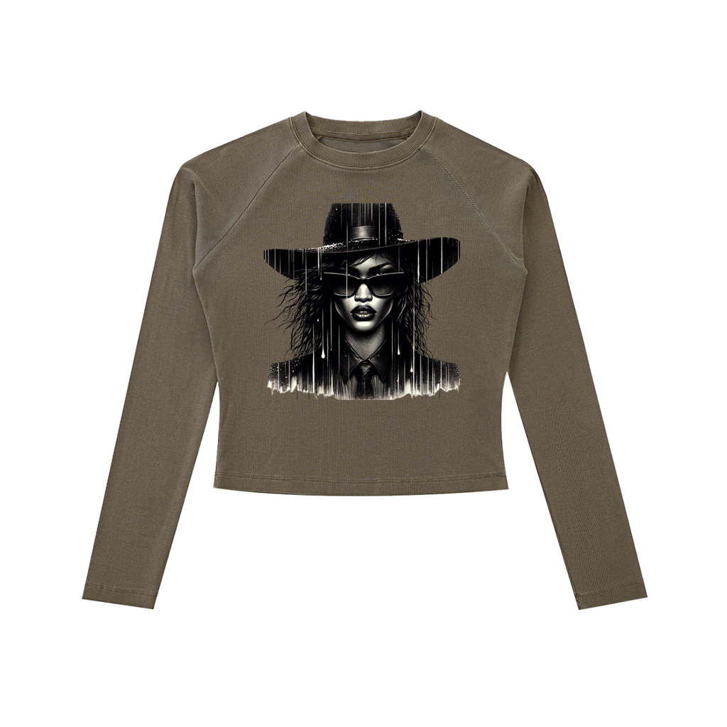 Original ViK Designs Dyed Washed Raglan Long Sleeve Slim T-Shirt