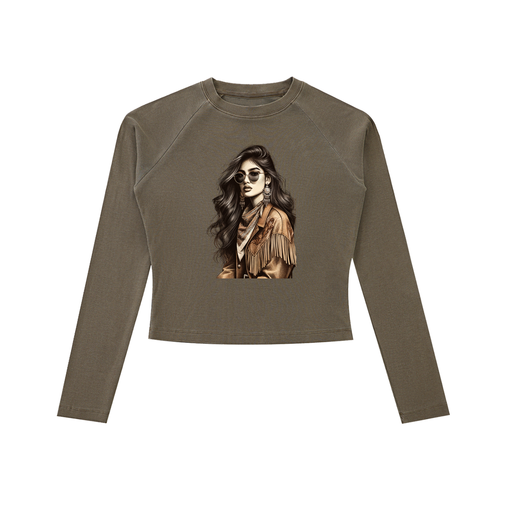 Original ViK Designs Dyed Washed Raglan Long Sleeve Slim T-Shirt