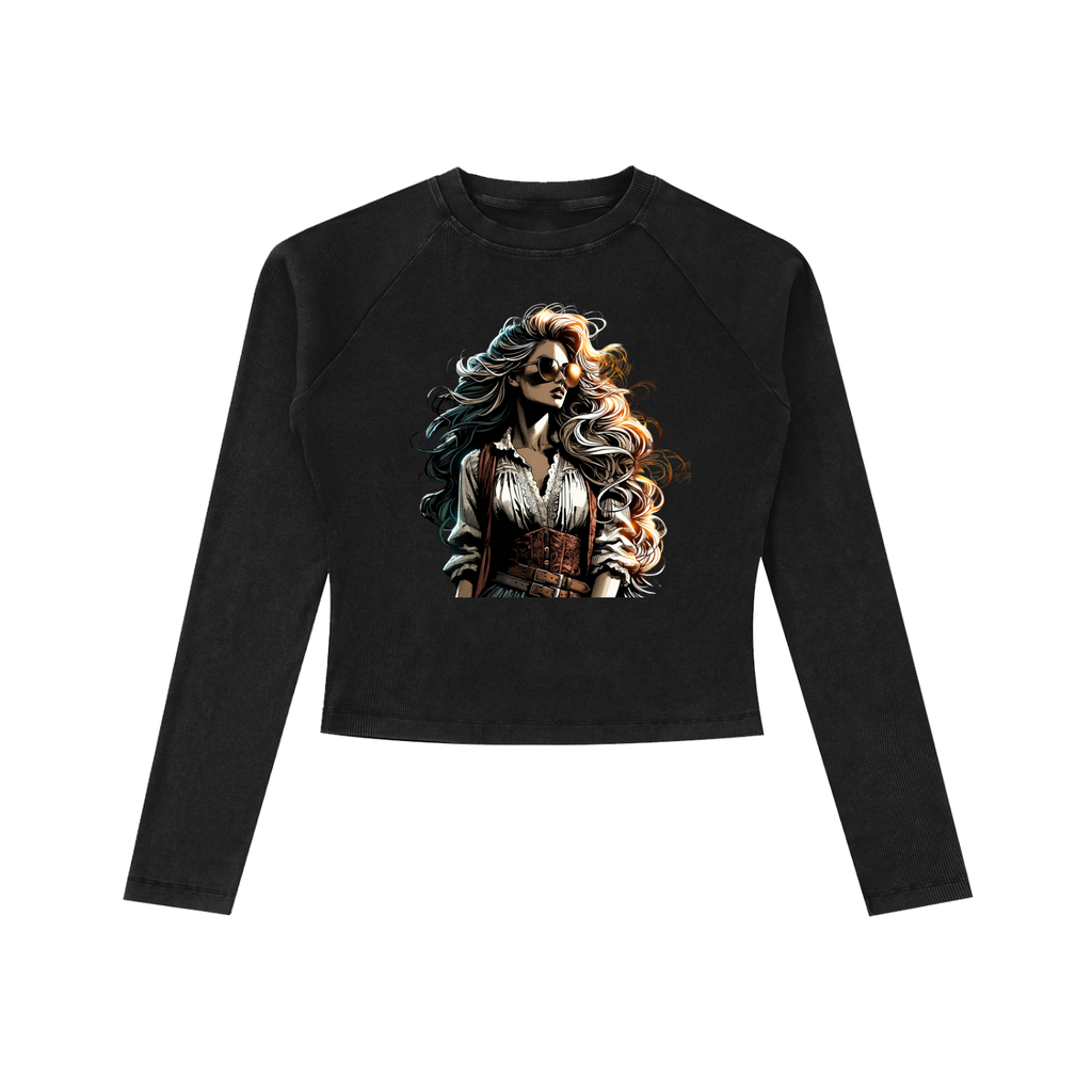 Original ViK Designs Dyed Washed Raglan Long Sleeve Slim T-Shirt