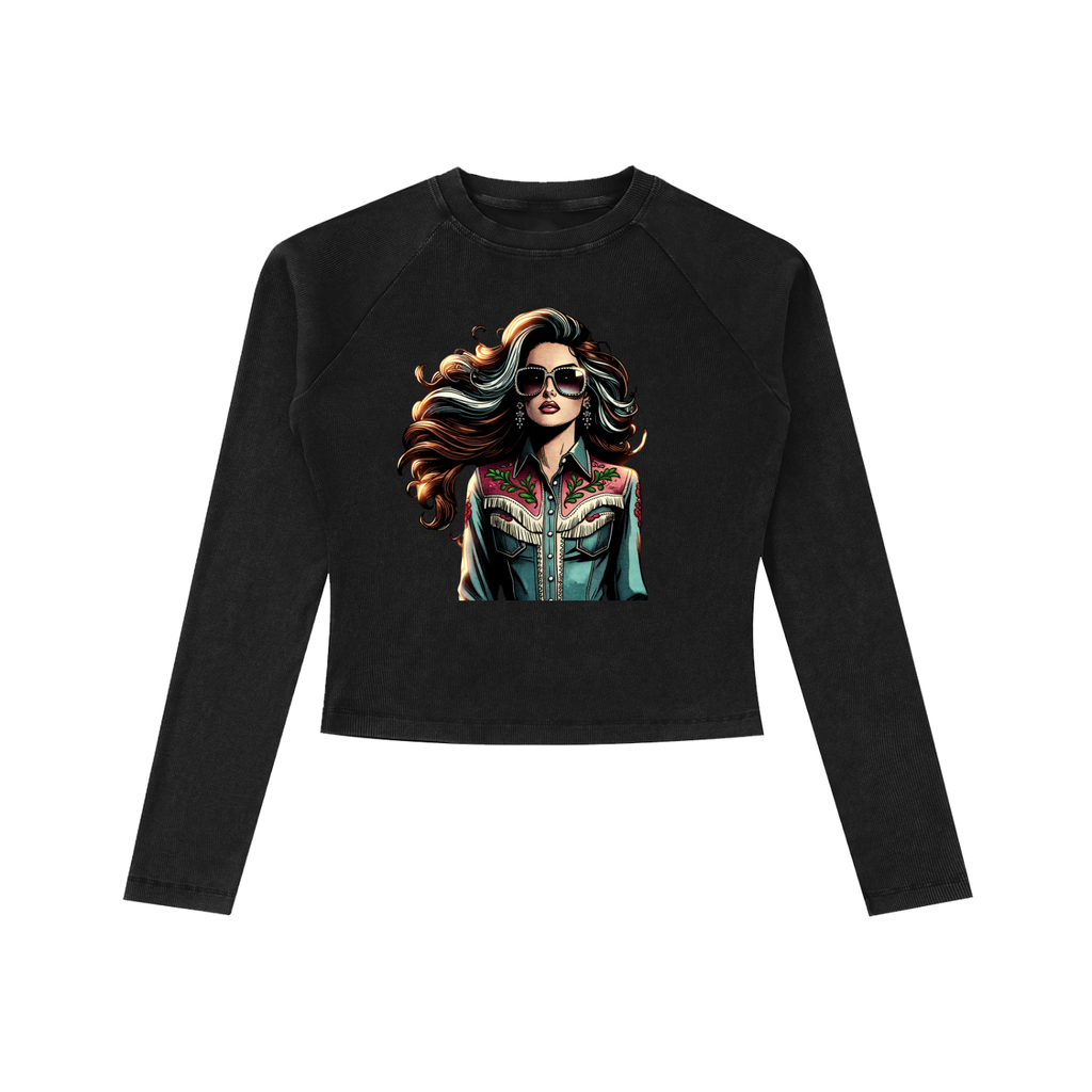 Original ViK Designs Dyed Washed Raglan Long Sleeve Slim T-Shirt